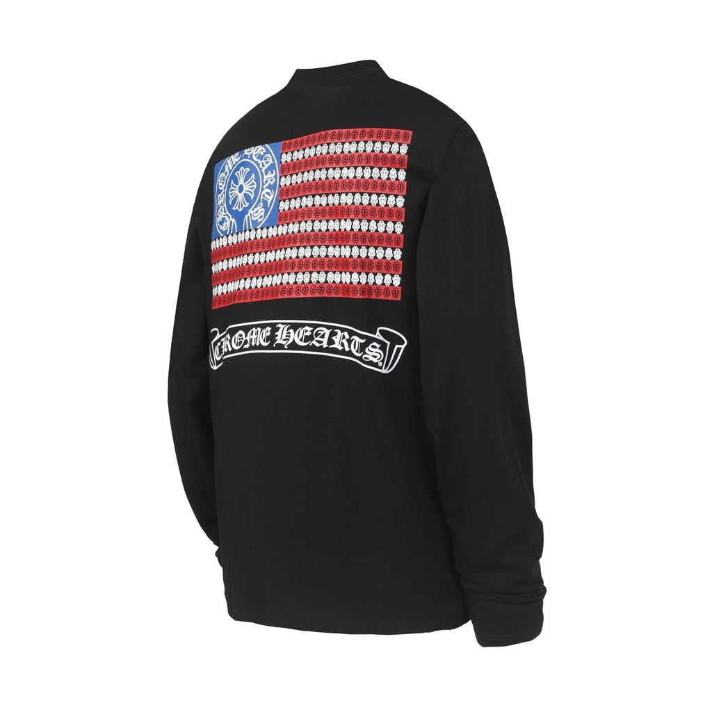 Chrome-Hearts Logo Flag Long Sleeve Tee - Black White Gothic Street T-Shirt K2126
