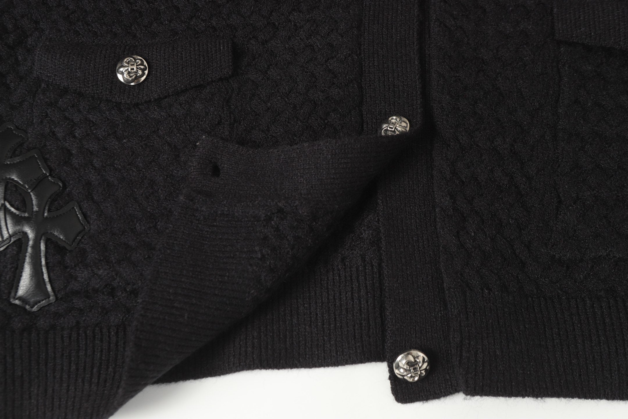 Chrome-Hearts Gothic Cross Knit Cardigan - Black Grey Streetwear Jacket 904