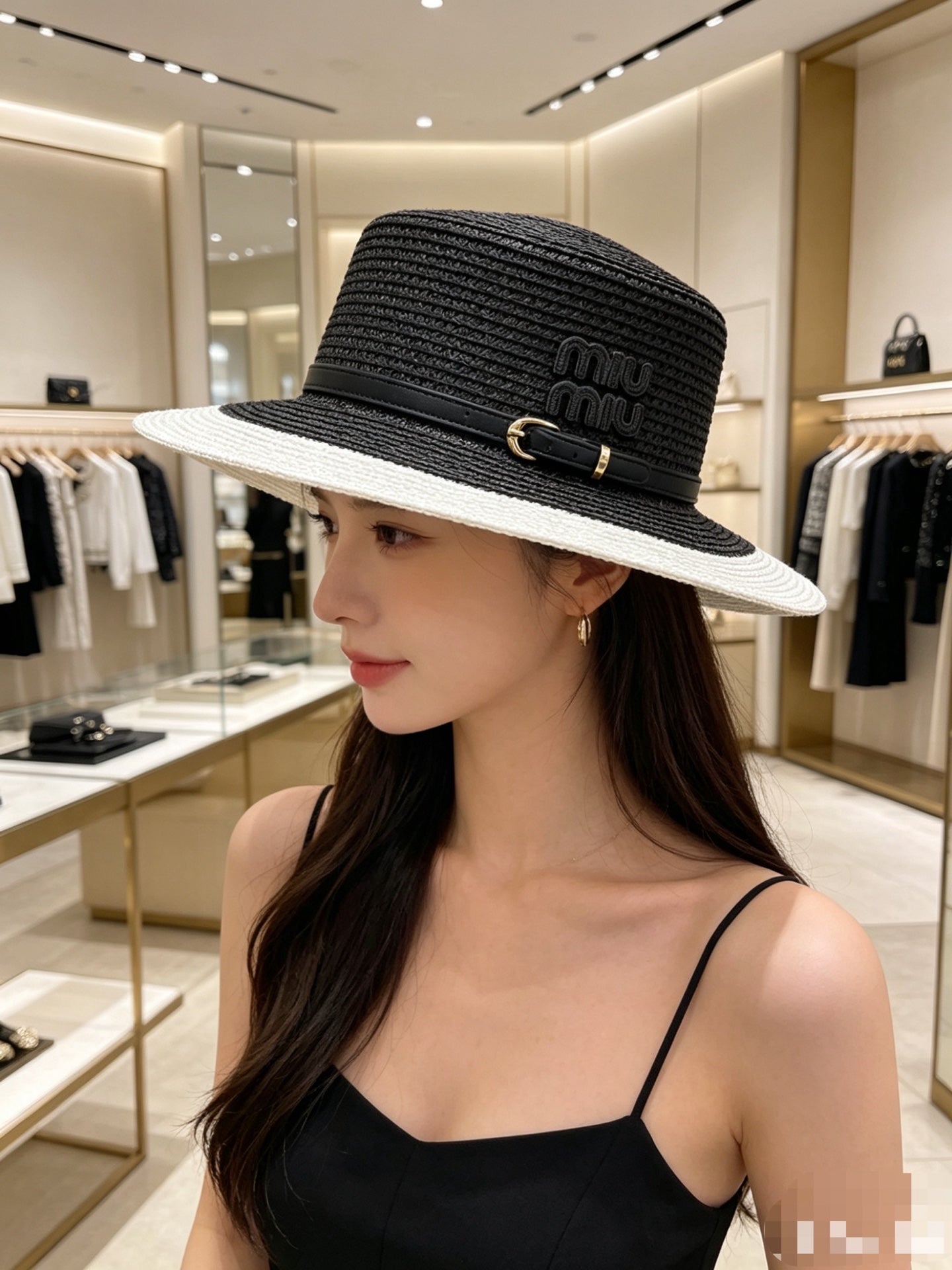 MIU MIU Raffia Straw Boater Hat