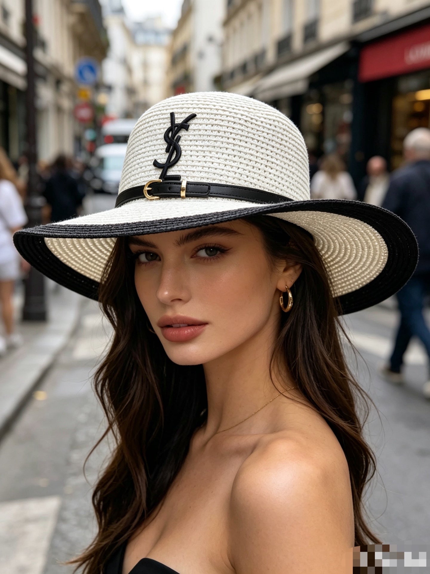 SAINT LAURENT Raffia Wide Brim Sun Hat