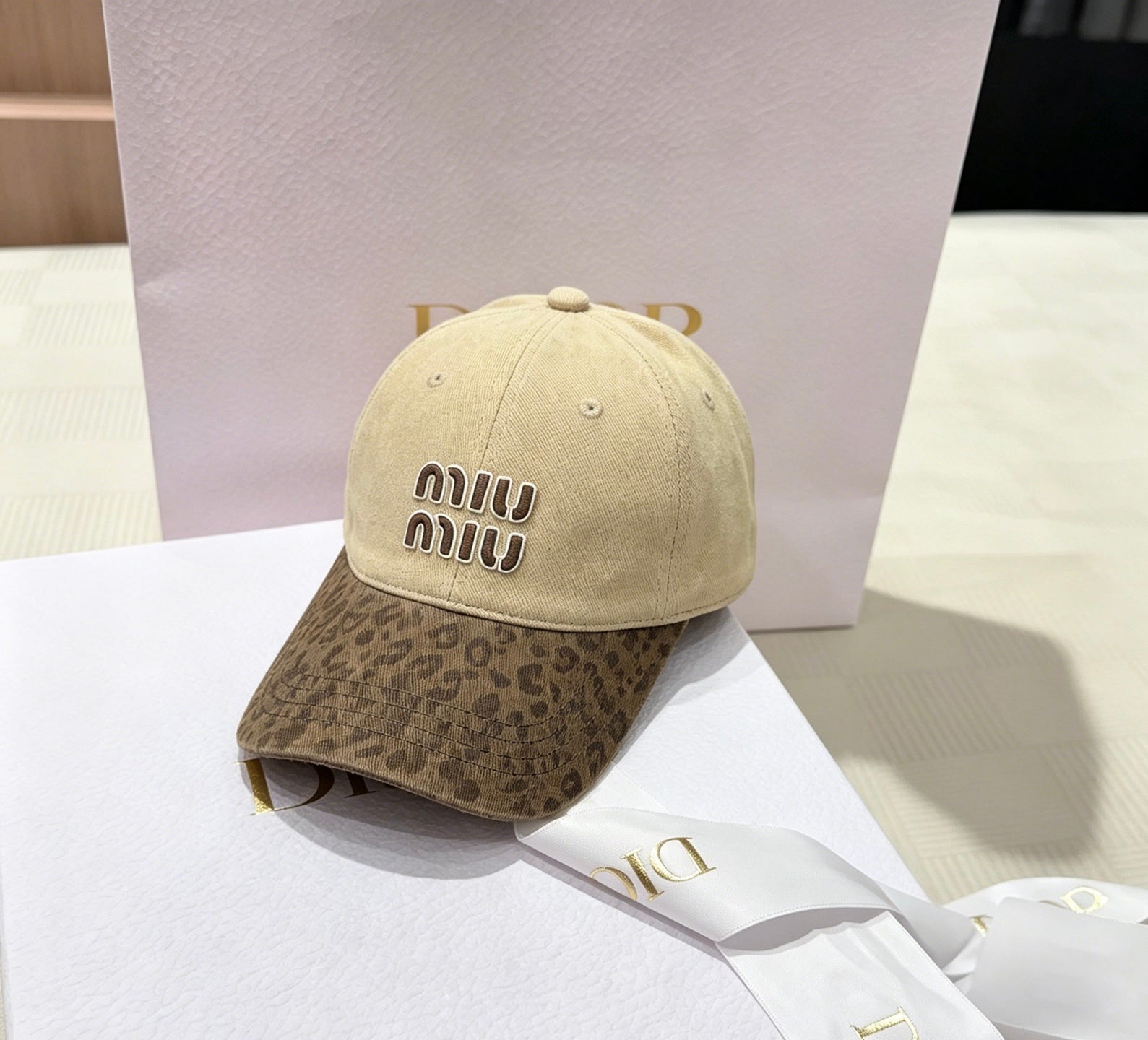 MIU MIU Leopard Brim Baseball Cap